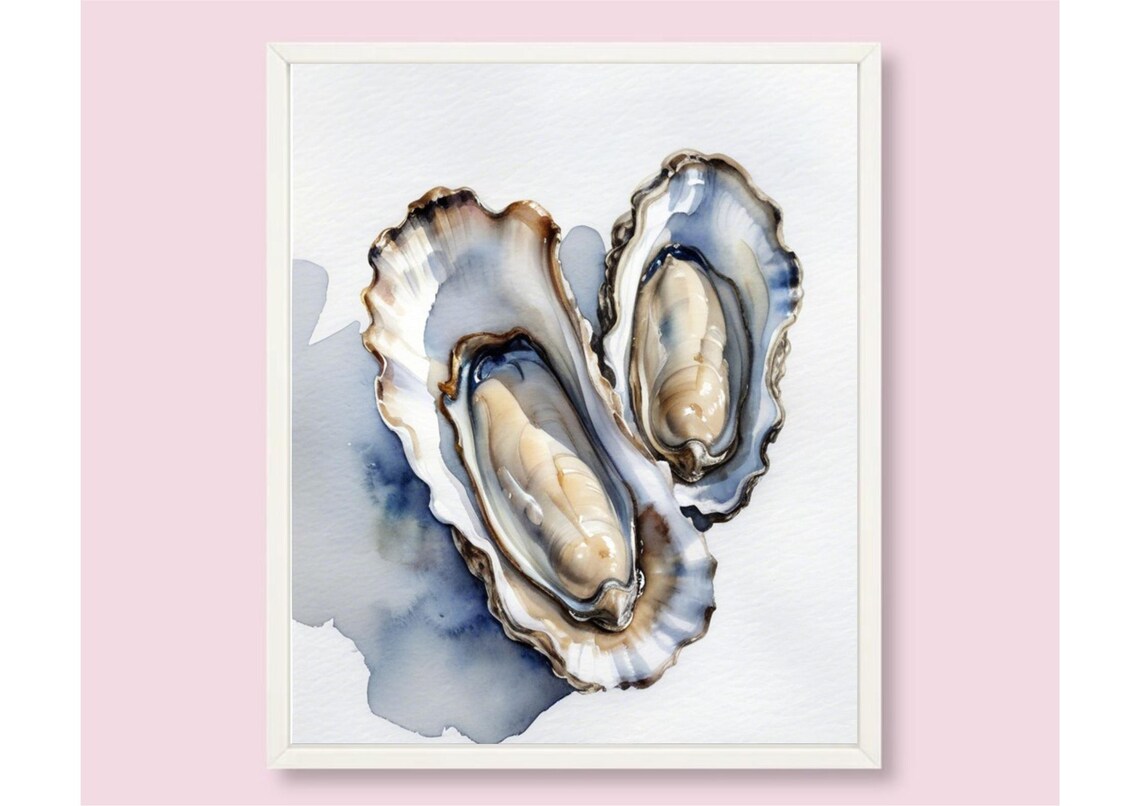 Fresh Oysters On The Half Shell Coastal Seafood Watercolor Poster - Image 4