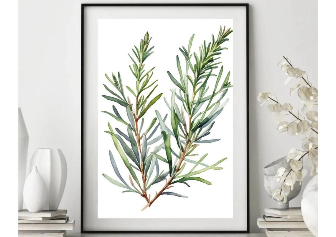 Fresh Rosemary Sprig Watercolor Botanical Kitchen Herb Poster - Image 2