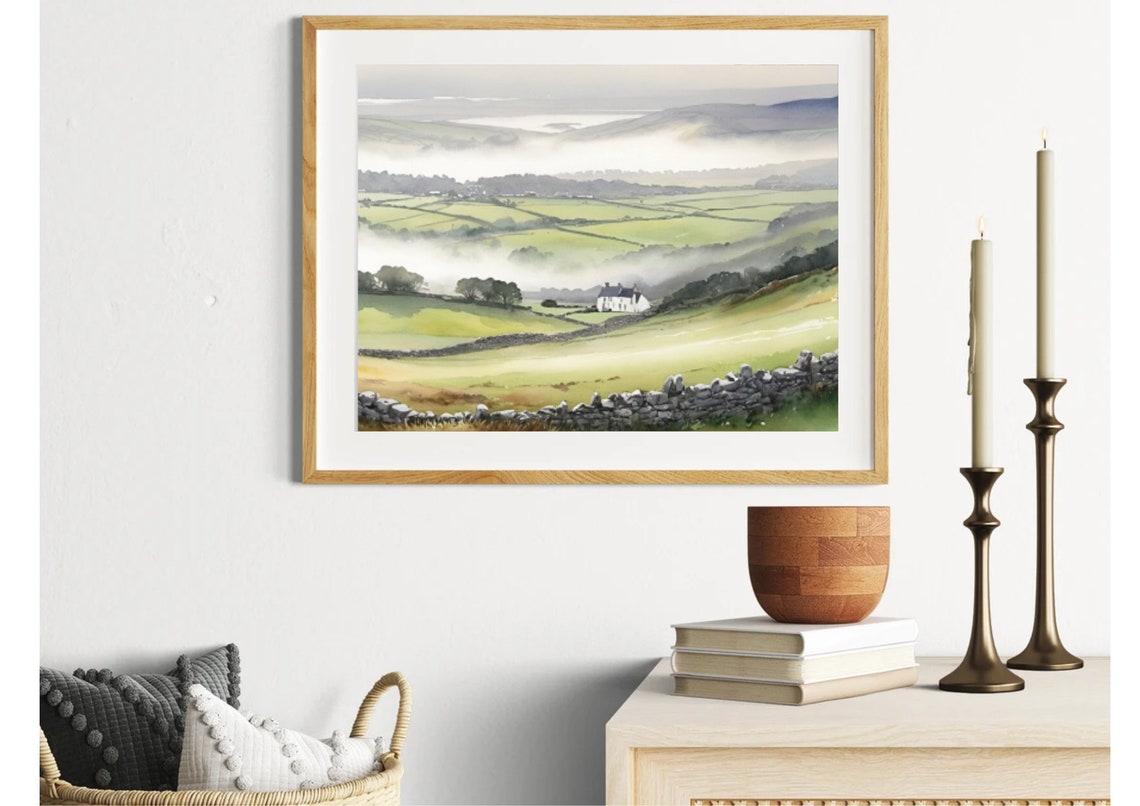 Irish Farmhouse Painting Ring Of Kerry Watercolor Art Print Panoramic Foggy Irish Country Landscape Wall Art Misty Irish Seaside Artwork - Image 5