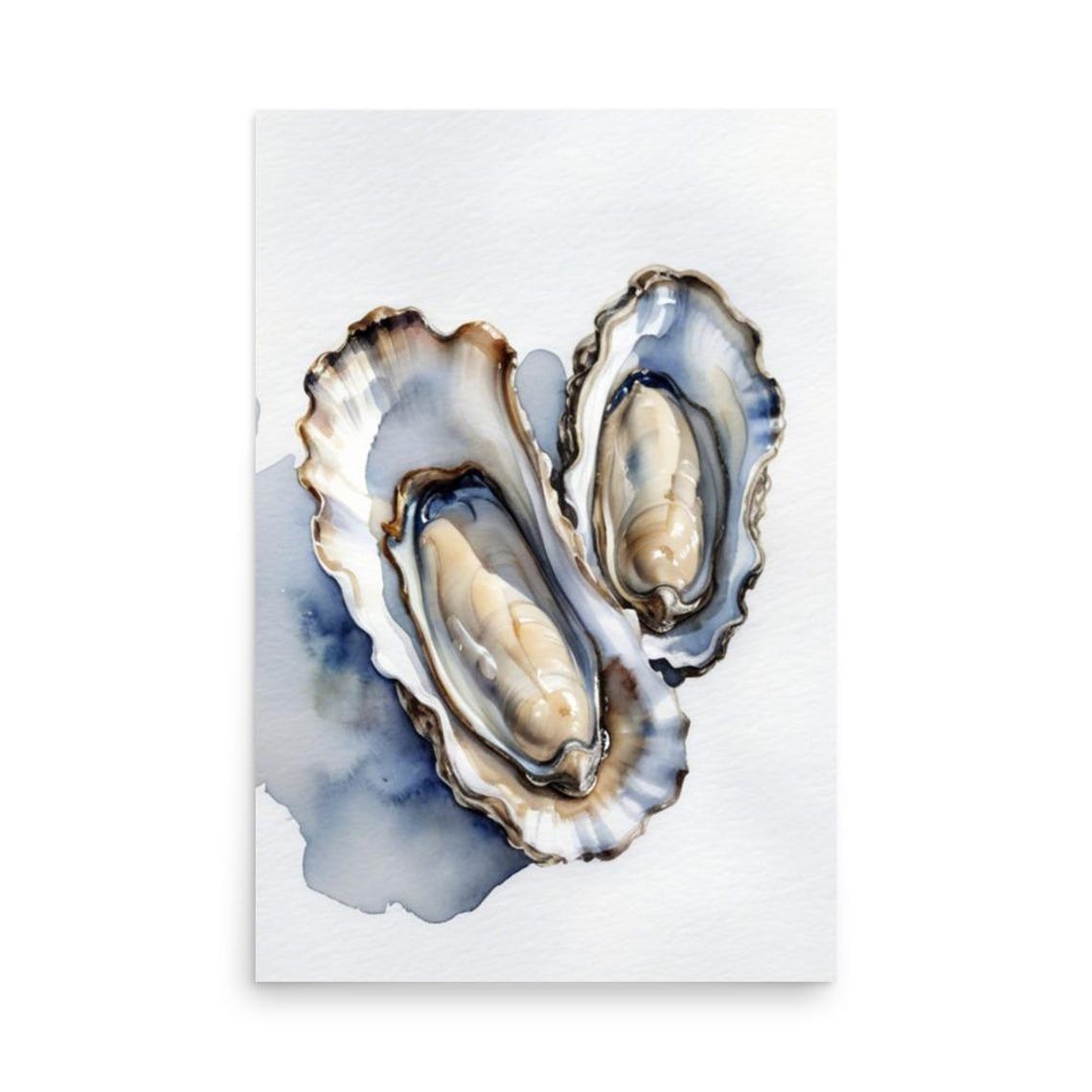 Fresh Oysters On The Half Shell Coastal Seafood Watercolor Poster - Image 2