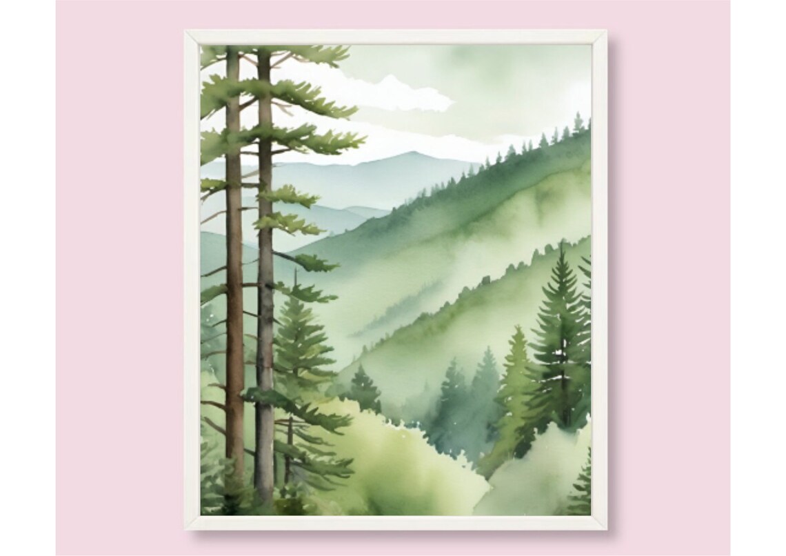Smoky Mountains Watercolor Landscape Art Print - Image 6