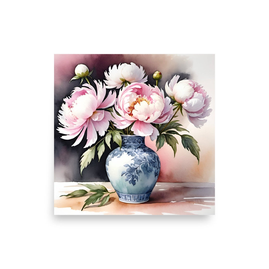 Peony Painting Pink Peonies In Blue Vase Watercolor Art Print Floral Still Life Wall Art Pink Flowers Still Life Art Botanical Poster - Image 4