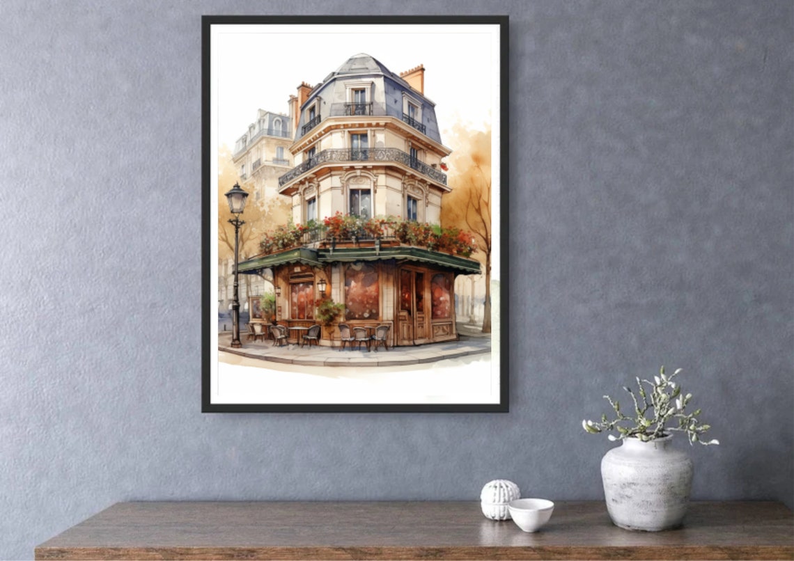 Coffee In Paris Watercolor Painting Paris Cityscape Art Print House Wall Art Paris Landscape Art Print From My Original Watercolor Painting - Image 4
