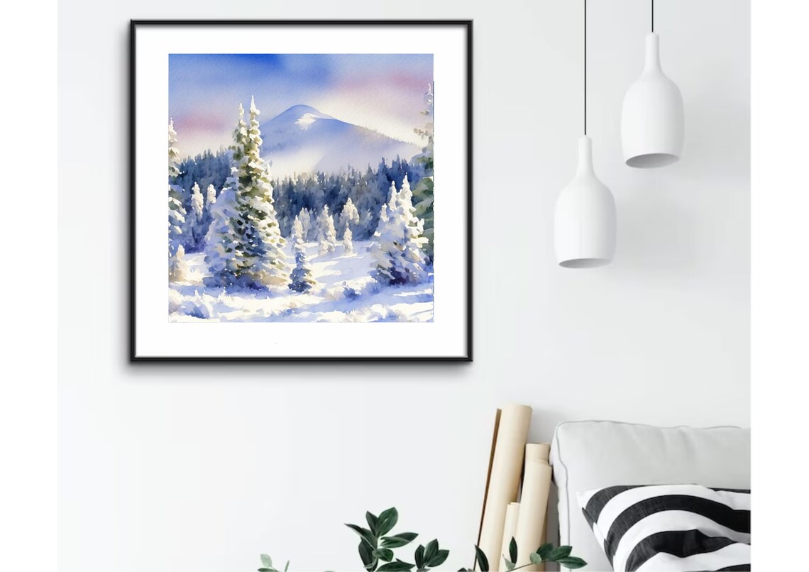 Appalachian Mountains Watercolor Winter Landscape Print - Image 2