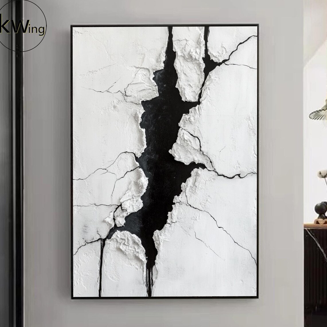 Black Crack White Wabi Sabi Abstract 3D Texture Painting Art Poster