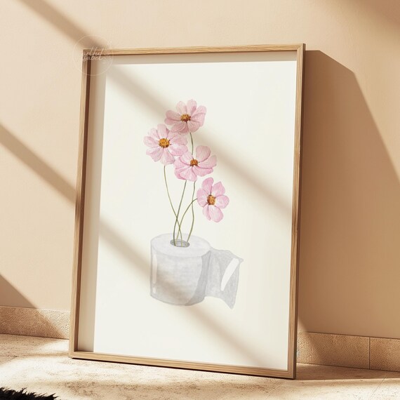 Toilet Paper Roll Plant Print Watercolor Art Funny Bathroom Wall Botanical Minimalist