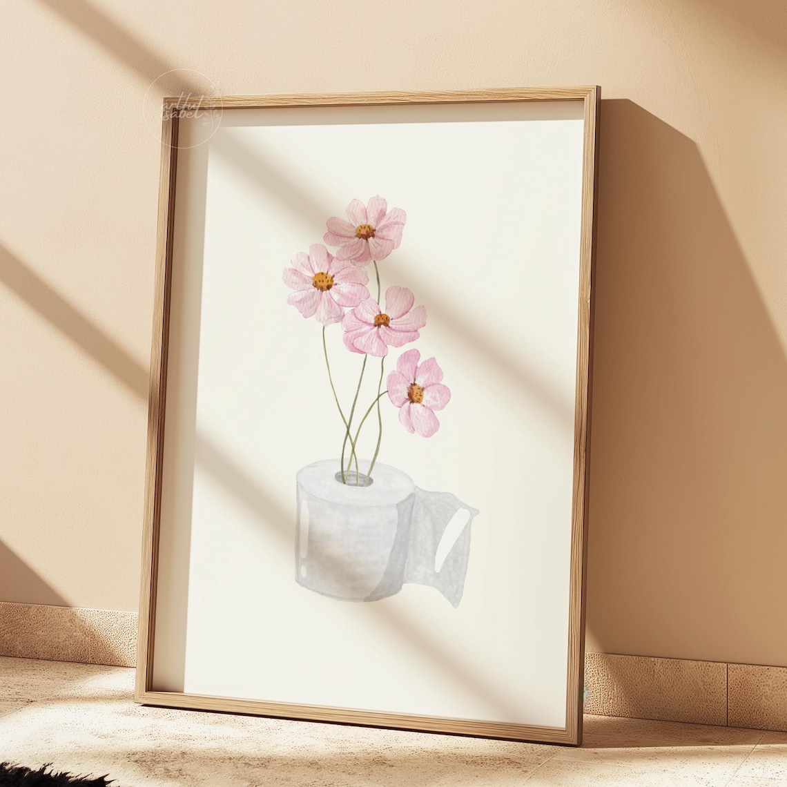 Pink Cosmos Flowers Toilet Paper Roll Vase Watercolor Poster