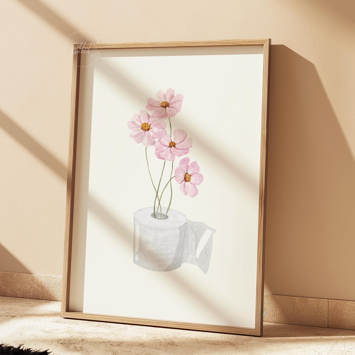 Toilet Paper Roll Plant Print Watercolor Art Funny Bathroom Wall Botanical Minimalist