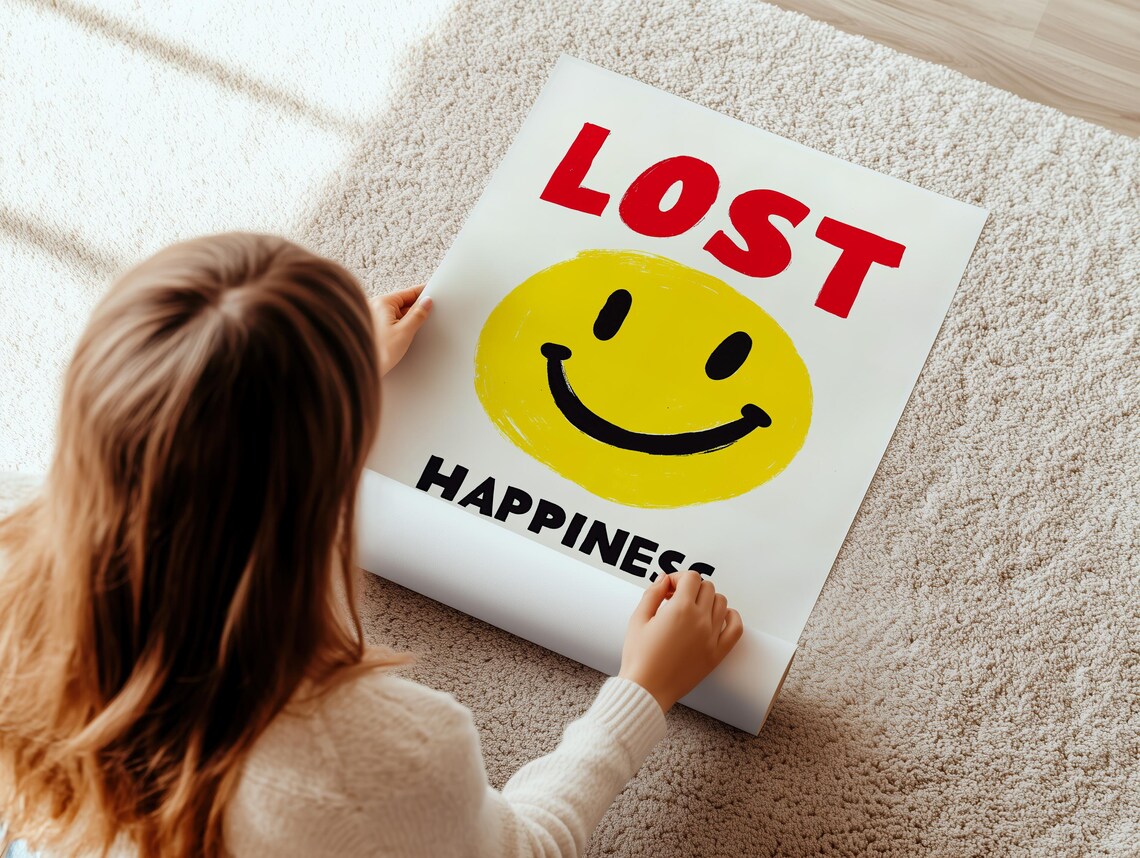 Retro Funny Lost Happiness Smiley Face Childhood Nostalgia Poster - Image 4