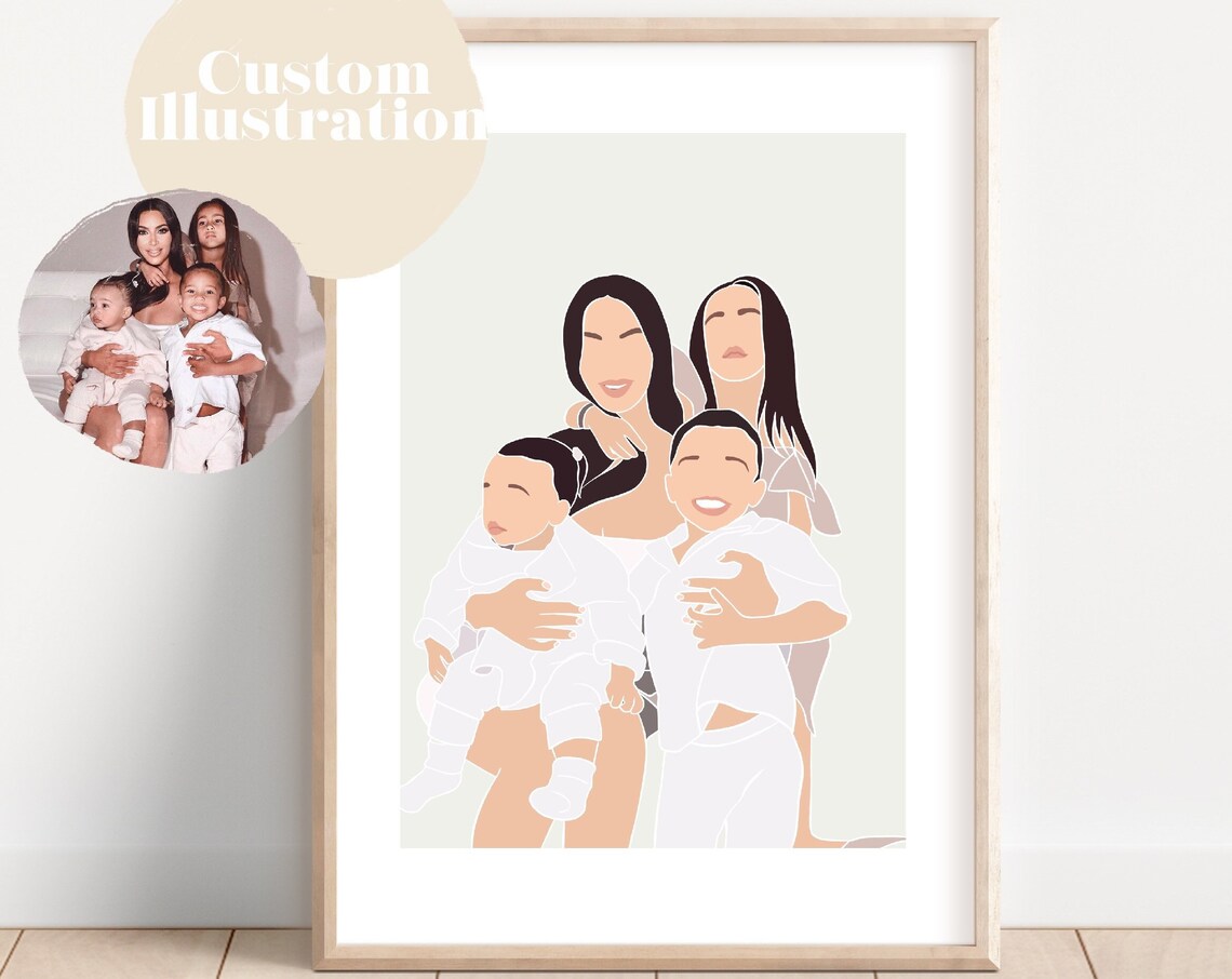 Custom Faceless Family Portrait Poster Minimalist Line Art Sketch - Image 4