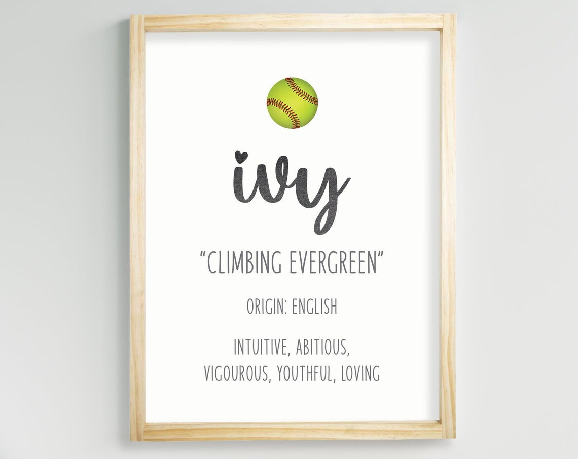Ivy Name Meaning Softball Personalized Nursery Decor Wall Art