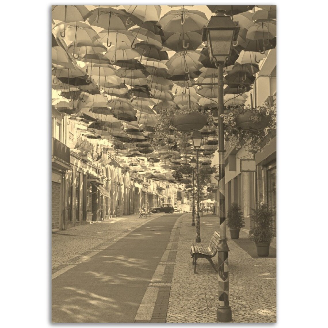 Vintage Aveiro Portugal Poster, Sepia Street Scene