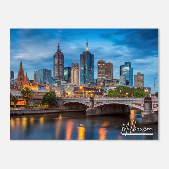 Melbourne Skyline Poster Australian Cityscape Travel Print