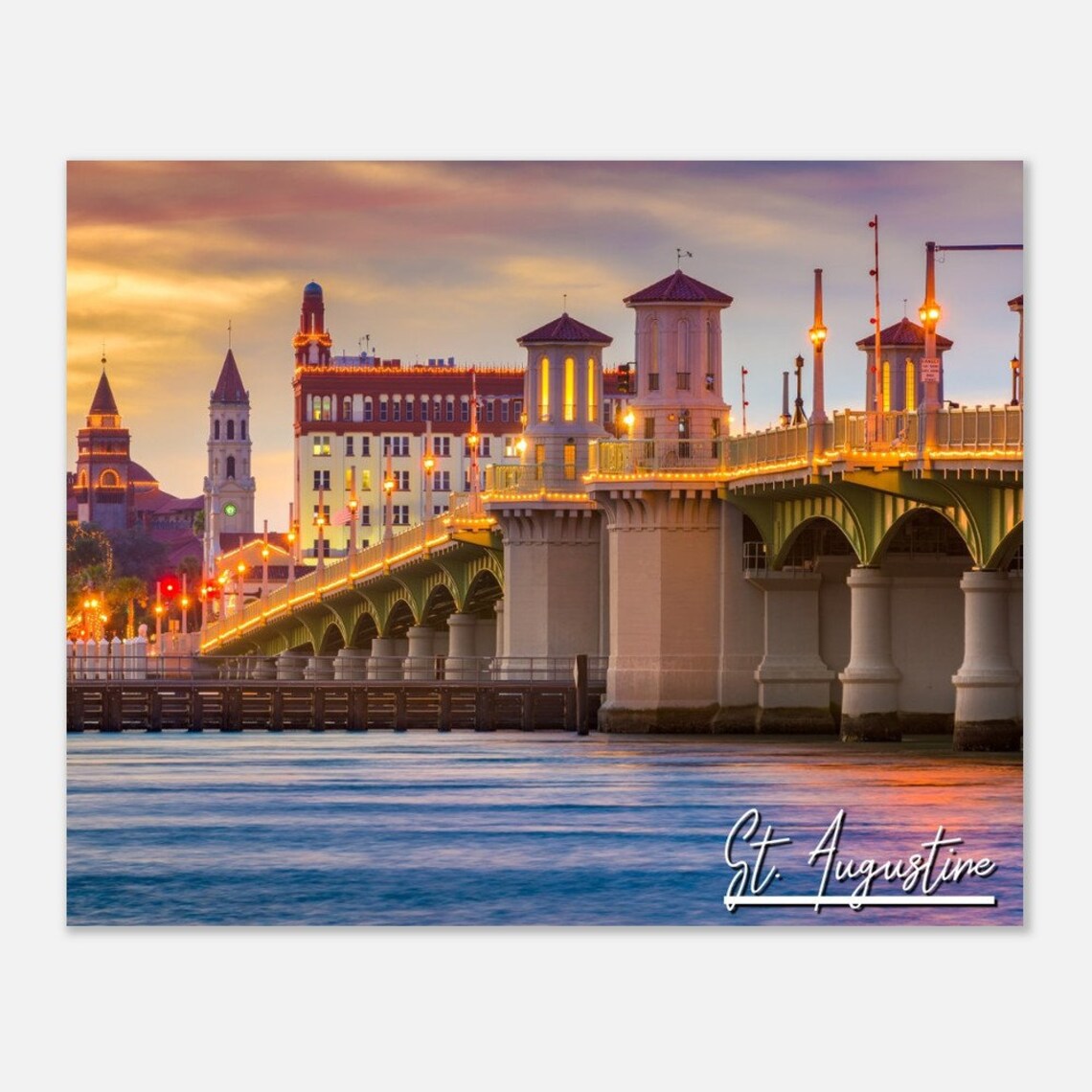 St. Augustine Bridge of Lions Golden Sunset Waterfront Evening Poster