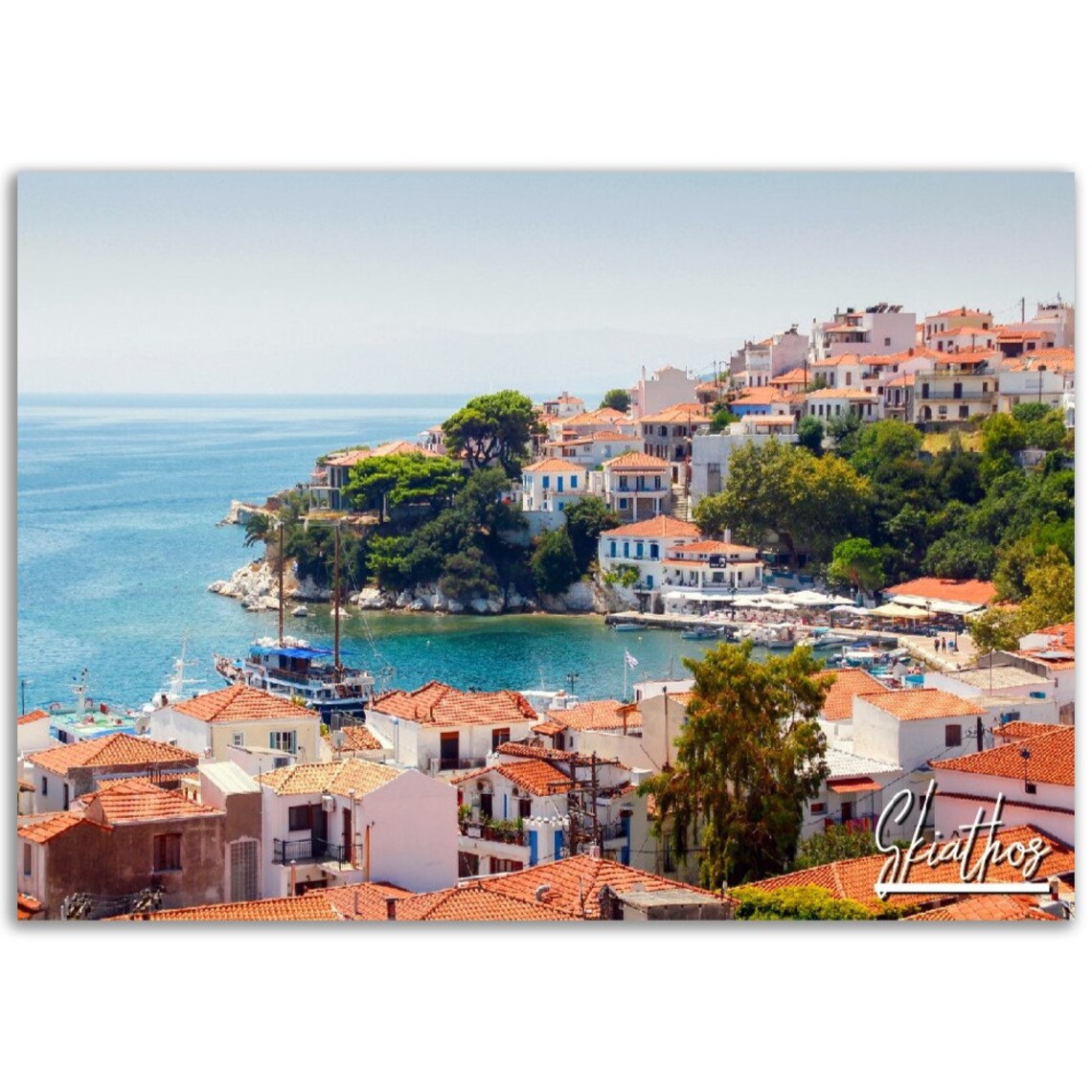 Skiathos Greece Island Town Harbor Coastal Travel Photo Poster