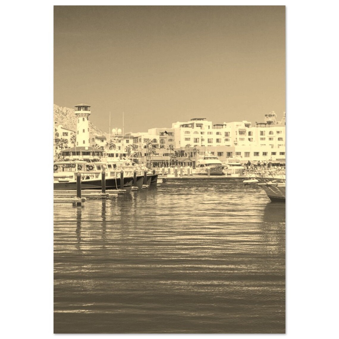 Los Cabos Mexico Vintage Sepia Marina Harbor Boats Photo Poster