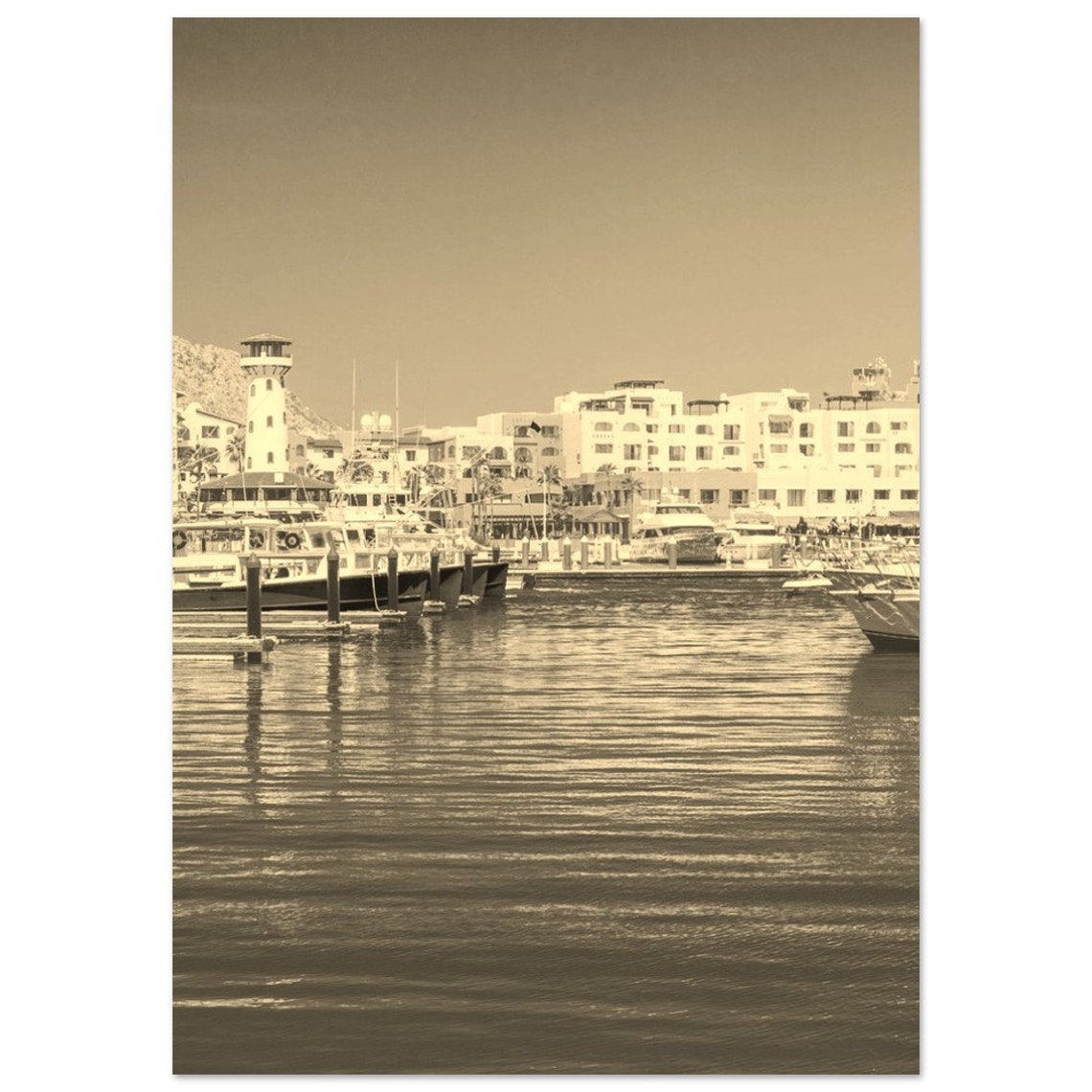 Vintage Los Cabos Mexico Poster Sepia Cityscape Travel Print