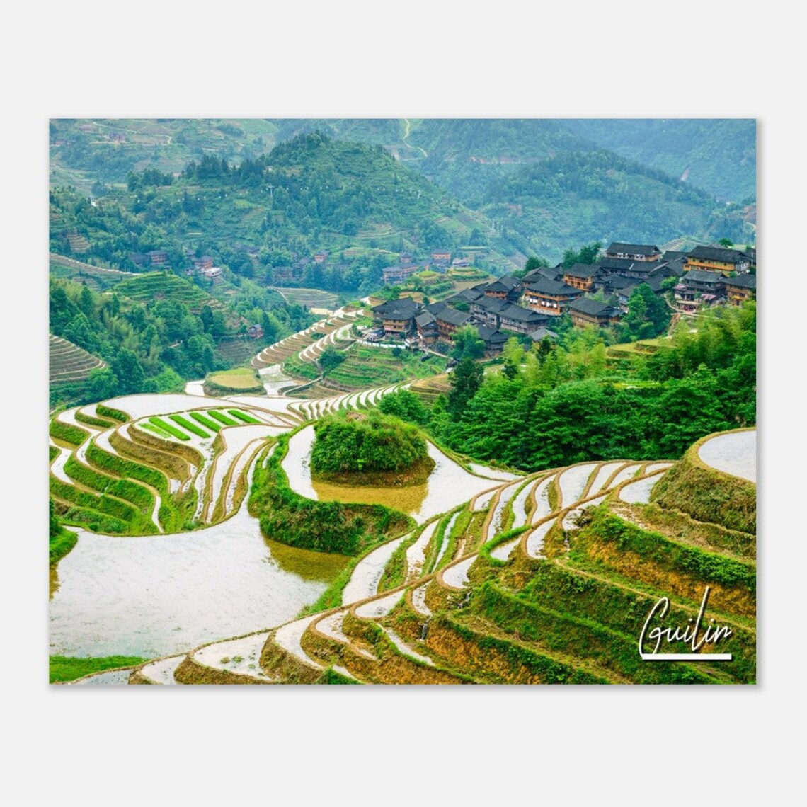 Guilin Rice Terraces, Yaoshan Mountain Landscape Art Print