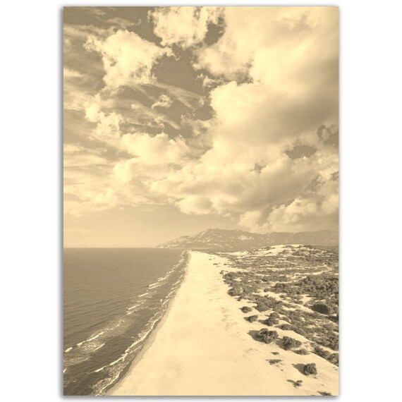 Aerial Sand Beach Dunes Waves Sepia Vintage Coastal Photo Poster