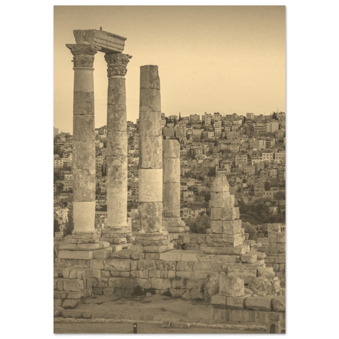 Vintage Amman Jordan Roman Ruins Citadel Sepia Travel Poster