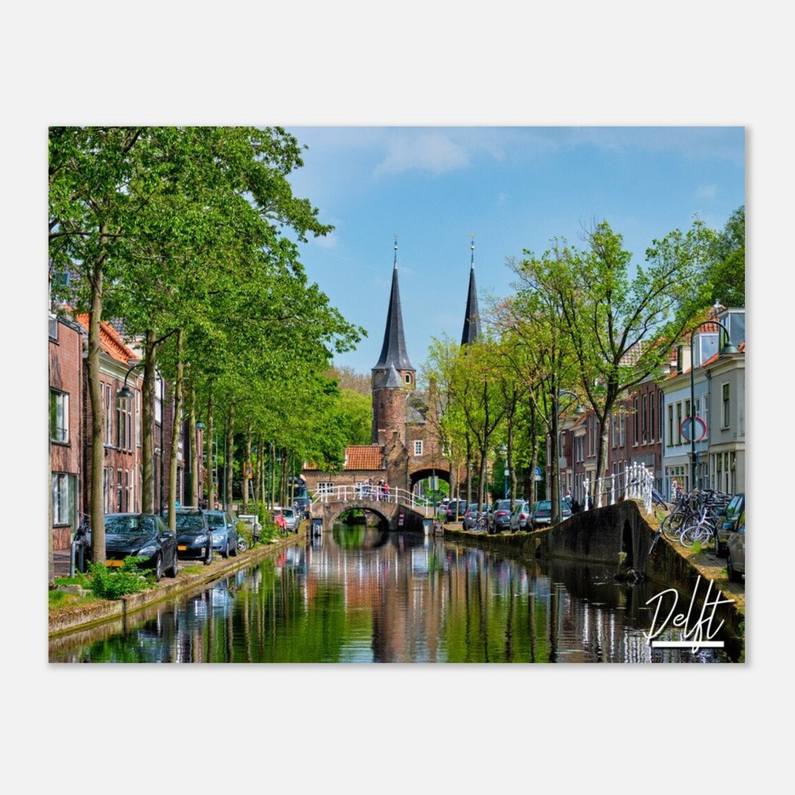 Delft Netherlands Historic Canal Old Town Church Travel Poster