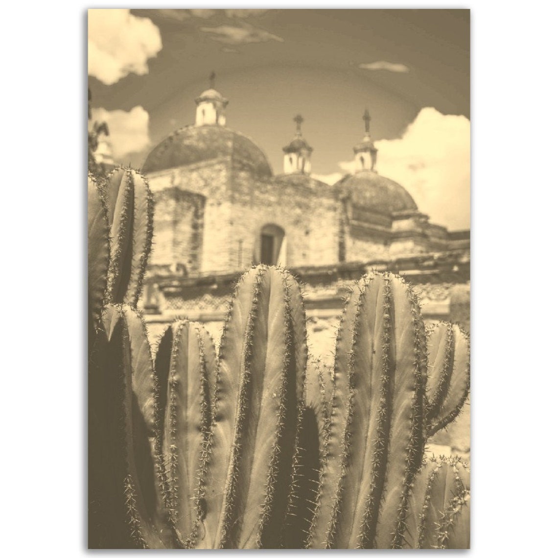 Vintage Oaxaca Cactus Print Sepia Mexican Wall Art