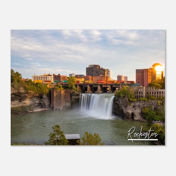 Rochester New York Poster Skyline Waterfall Travel Print