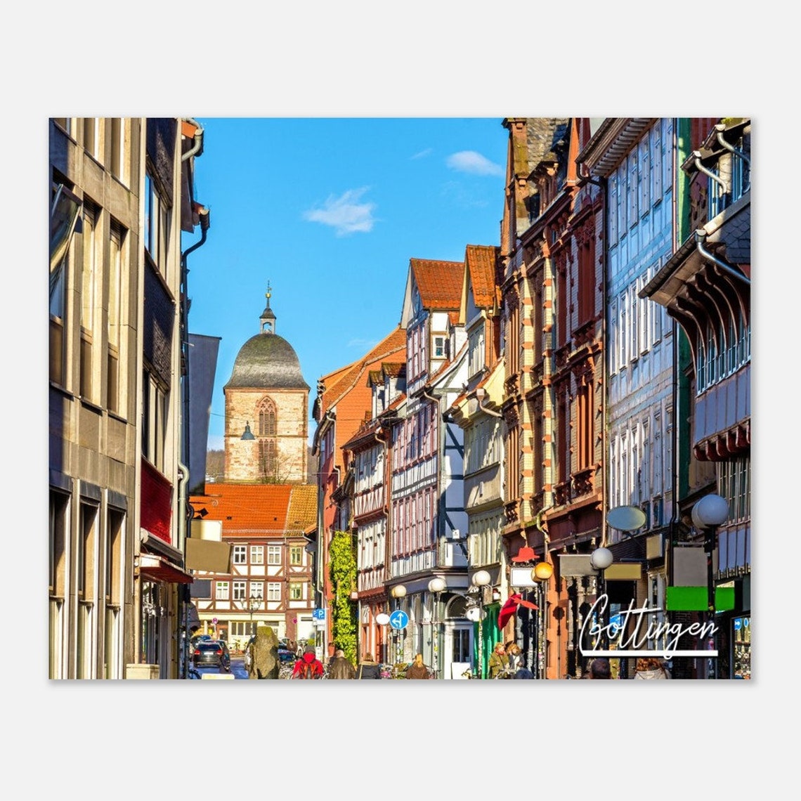 Gottingen Germany Old Town Street Historic Church Tower Travel Poster