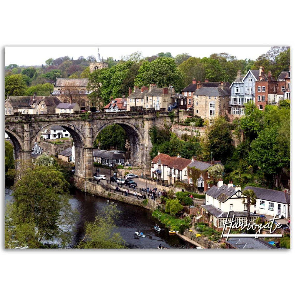 Harrogate England Historic Stone Viaduct Riverside Town View Poster