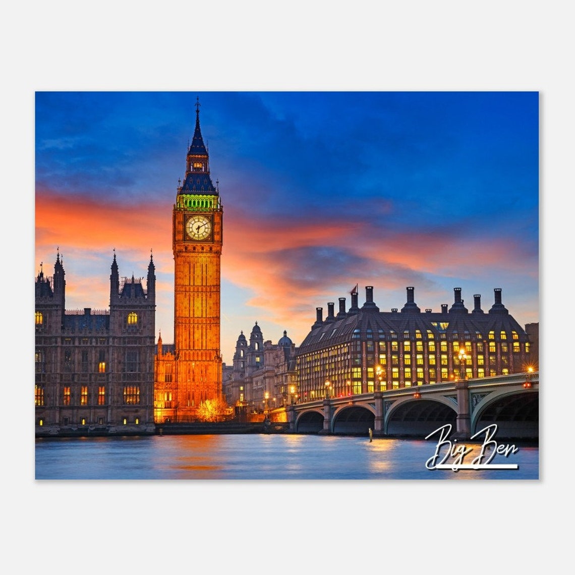 Big Ben London at Sunset Over Westminster Bridge Thames Poster