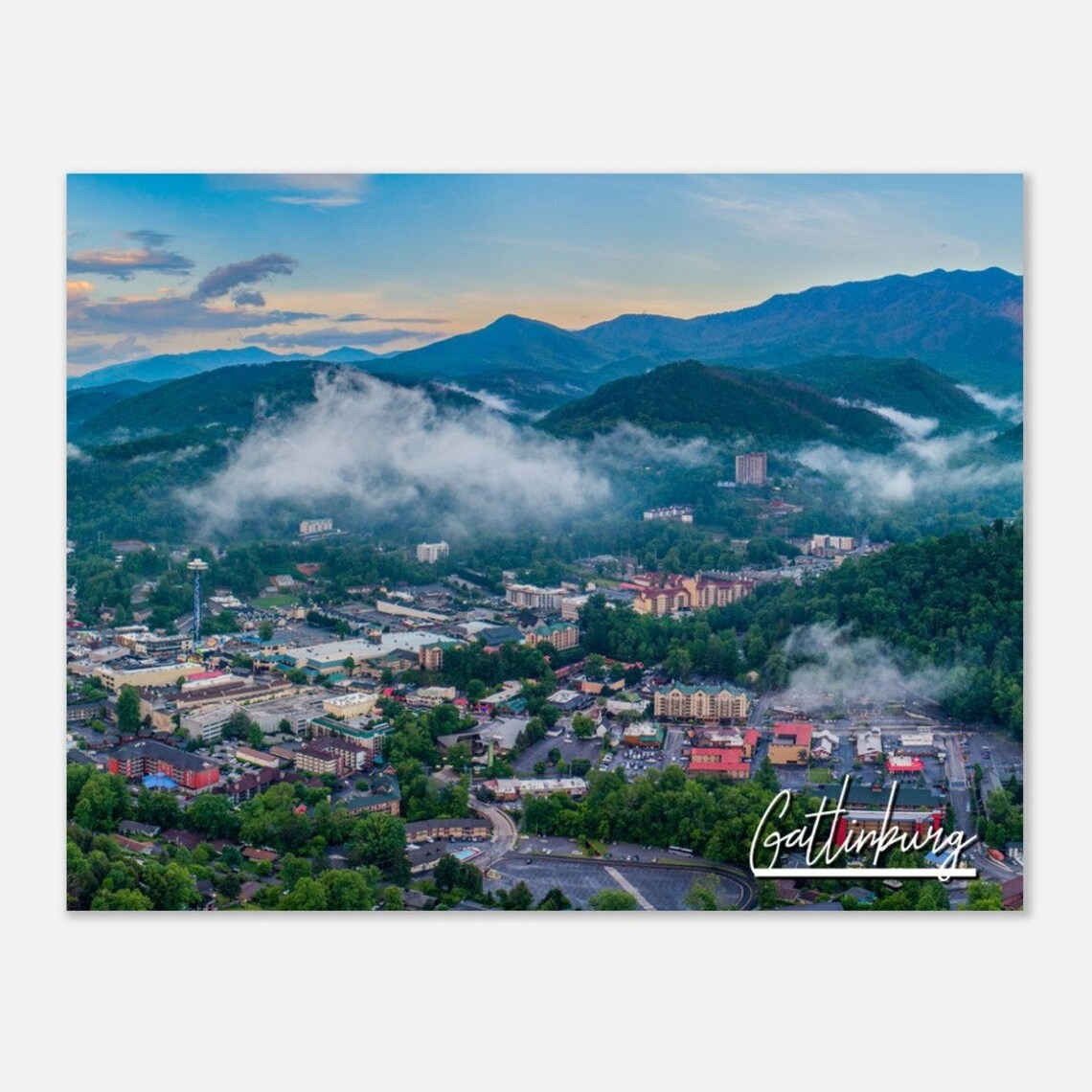 Gatlinburg Skyline Poster, Smoky Mountains Cityscape