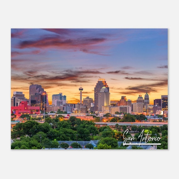 San Antonio Texas Skyline Poster Sunset Cityscape Wall Art