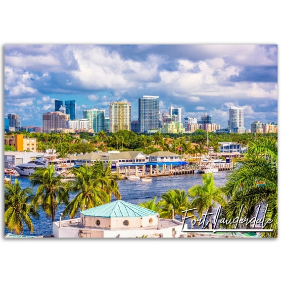 Fort Lauderdale Cityscape Poster Florida Travel Photo Print