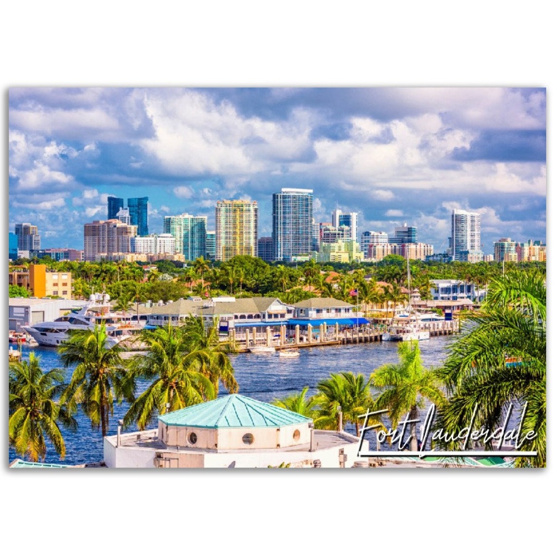 Fort Lauderdale Cityscape Poster Florida Travel Photo Print