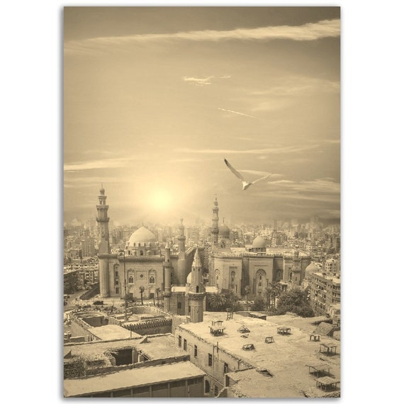 Vintage Cairo Cityscape Poster Sepia Egypt Travel Print