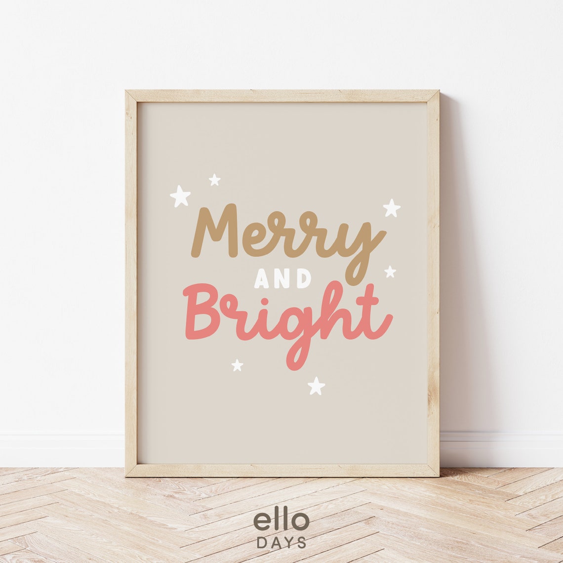 Merry and Bright Beige Minimalist Star Holiday Christmas Poster - Image 3