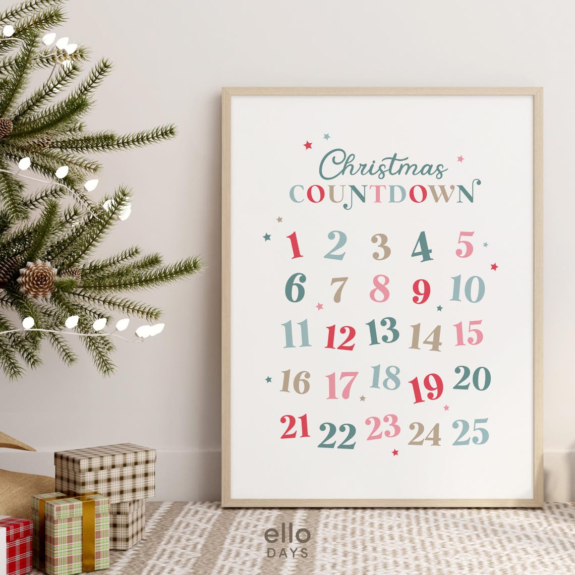Christmas Countdown 1 to 25 Advent Calendar Numbers Holiday Poster