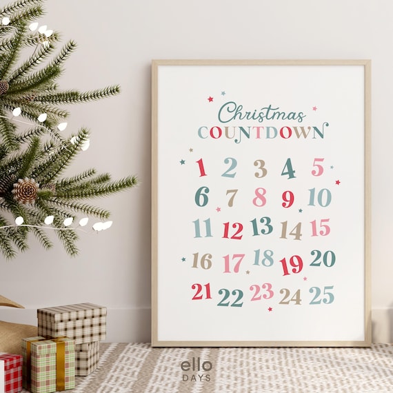 Christmas Countdown 1 to 25 Advent Calendar Numbers Holiday Poster