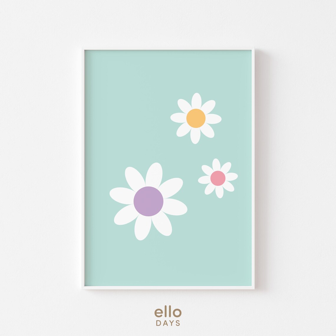 Pastel Daisy Flowers Mint Nursery Floral Girl Room Wall Poster - Image 4