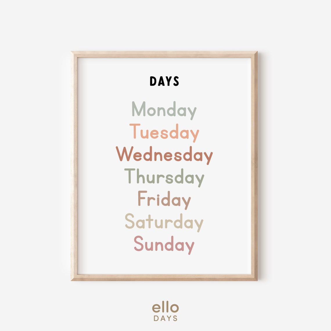 Days Of The Week Chart In Neutral Tones Kids Classroom Poster - Image 4