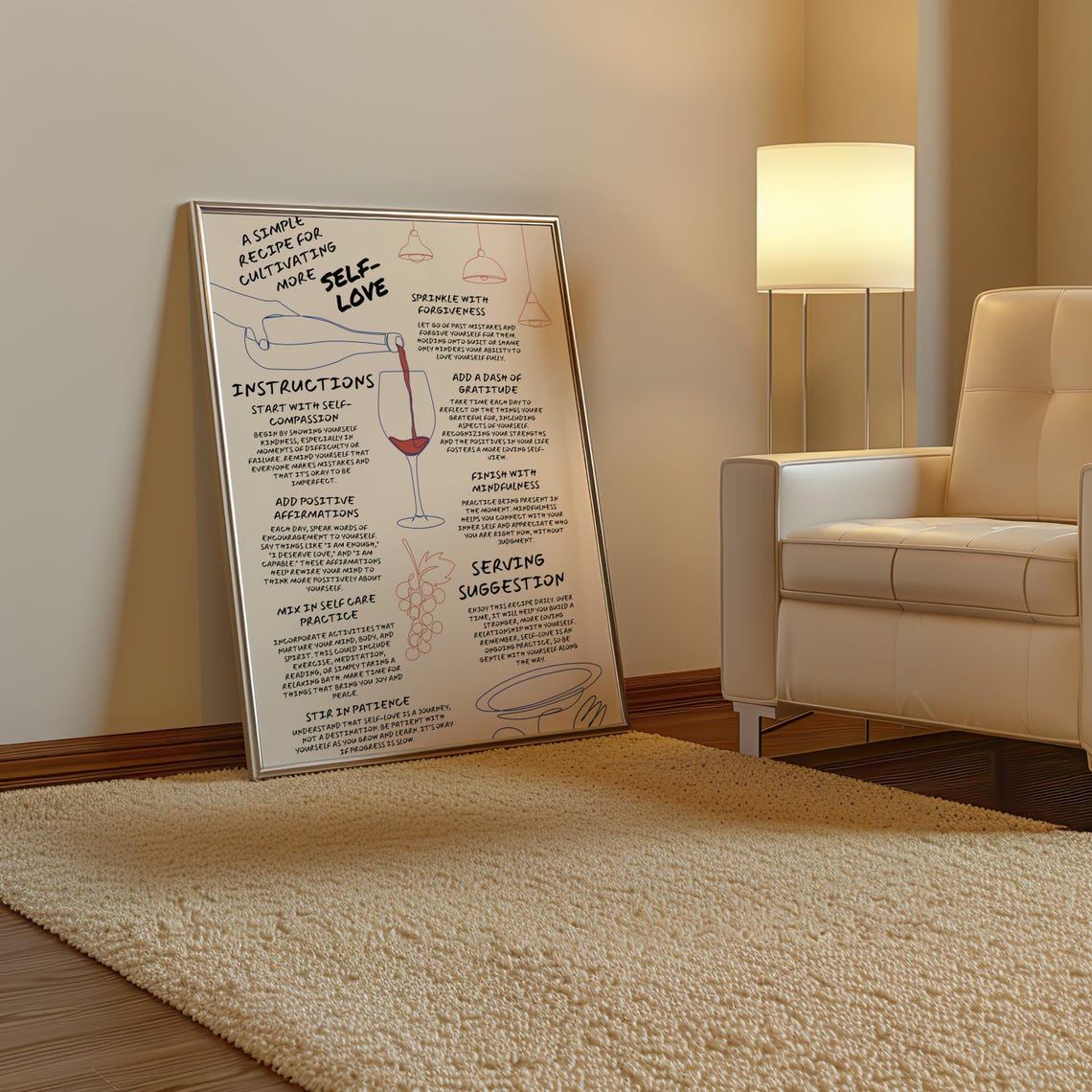 Simple Recipe For Self Love Wellness Instructions Affirmation Poster