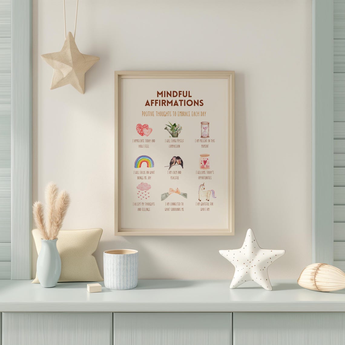 Mindful Affirmations Watercolor Icons Positive Thoughts Daily Poster - Image 2