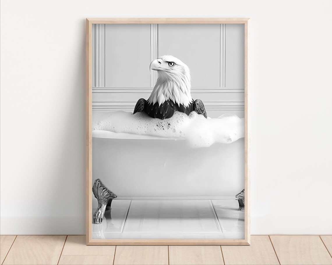 Eagle Taking a Bubble Bath Funny Bathroom Art