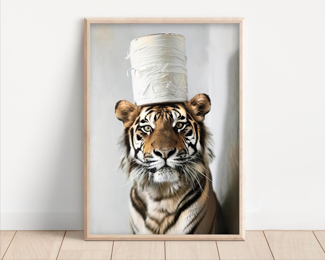 Majestic Tiger Wearing a Toilet Paper Hat Funny Animal Poster