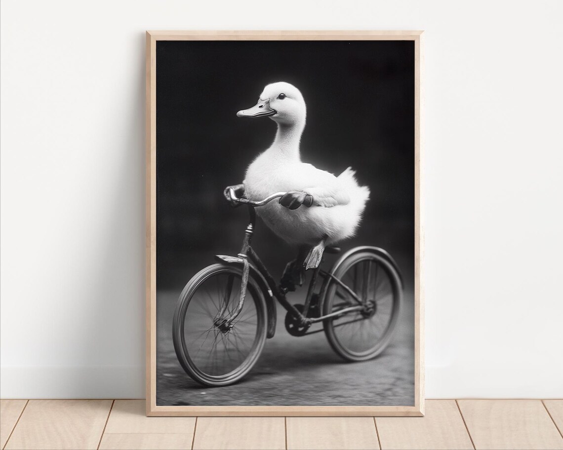 Duck Riding a Bike Retro Vintage Style Art Print