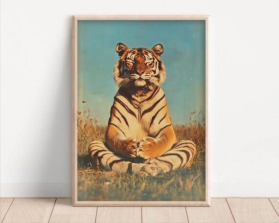 Meditating Tiger Zen Yoga Funny Retro Wildlife Photography Wall Art