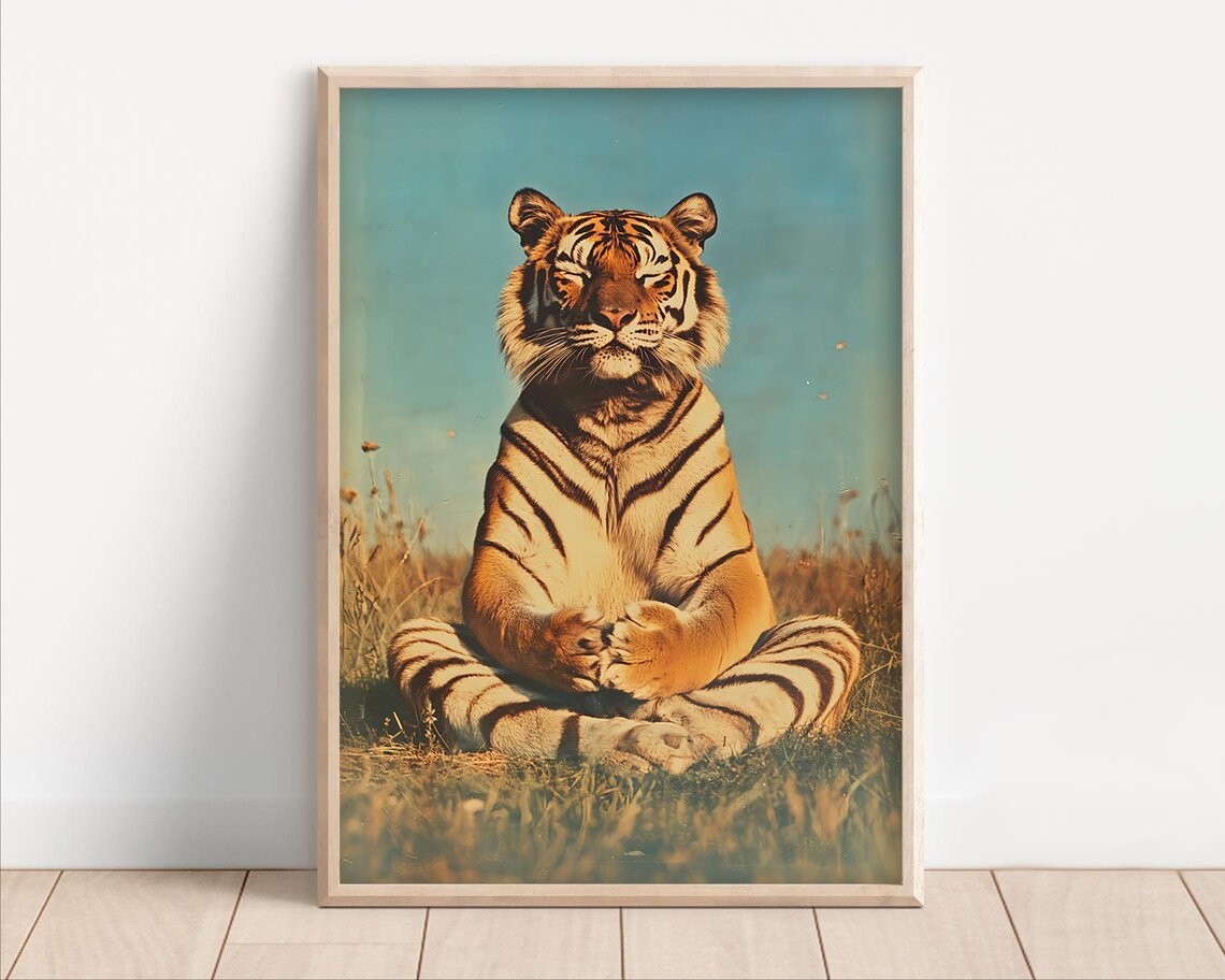 Meditating Tiger Zen Yoga Funny Retro Wildlife Photography Wall Art