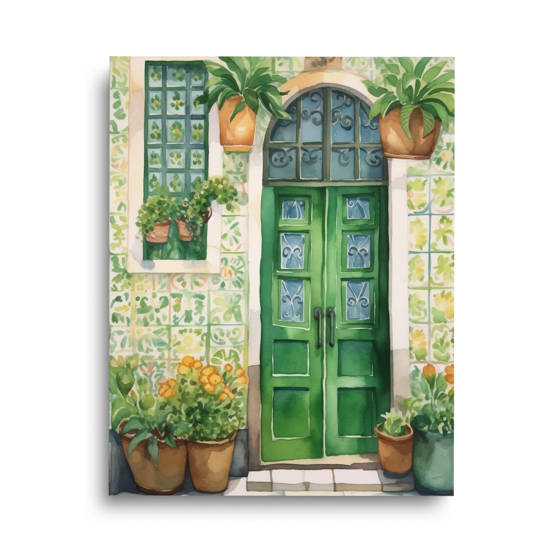 Lisbon Watercolor Travel Poster, Portugal Door
