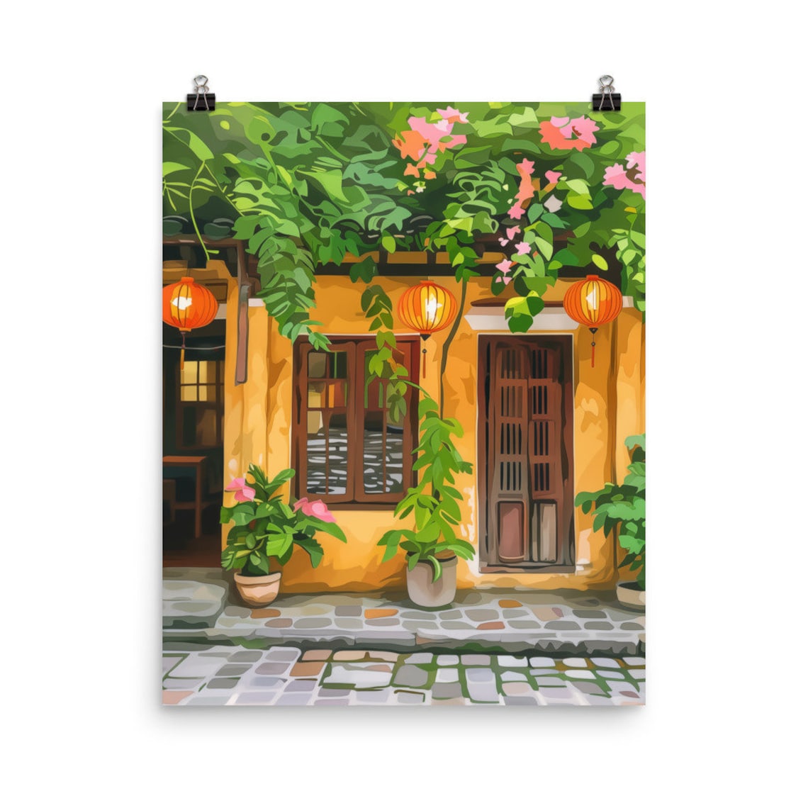 Hoi An Vietnam Old Town Lantern Street Watercolor Travel Poster
