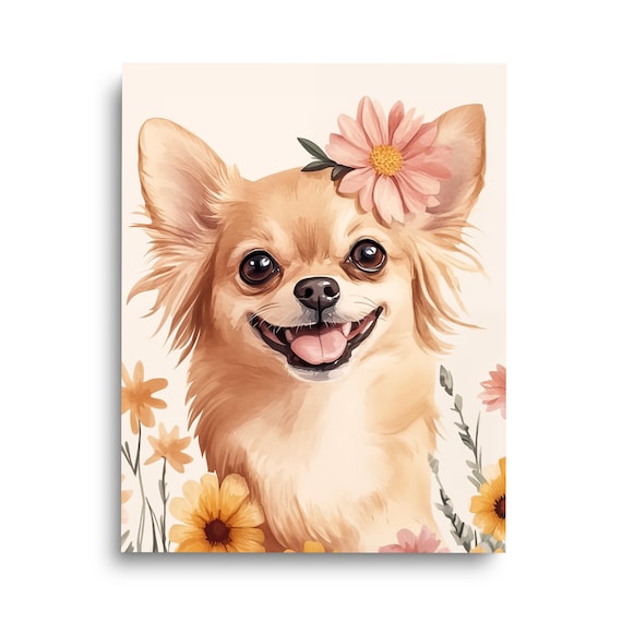 Smiling Chihuahua Floral Watercolor Puppy Cute Dog Art Poster
